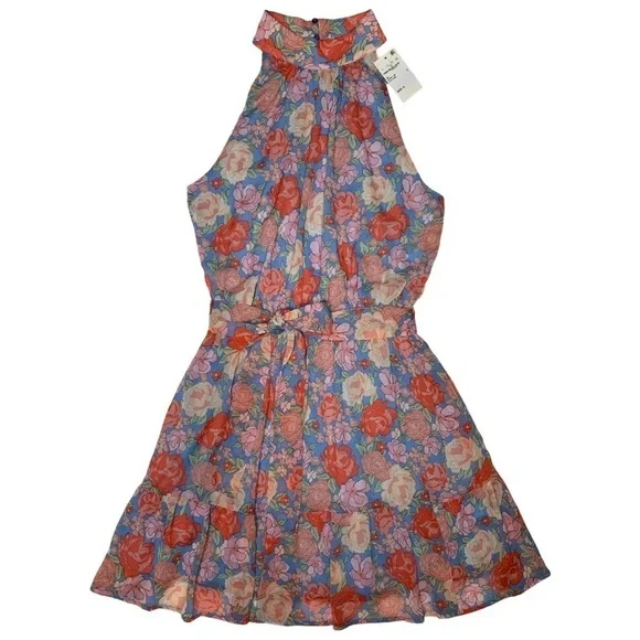 NEW Lush Floral Halter Neck Tie Waist Mini Dress - Picture 1 of 17